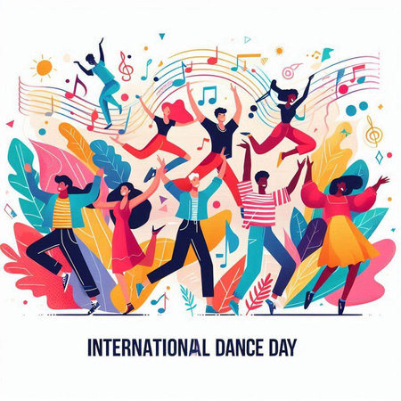 International Day of Living. Happy people dancing and having fun. Vector illustration.のイラスト素材