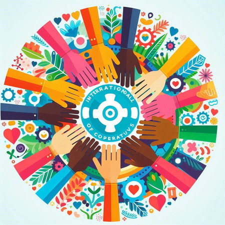 Group of diverse hands around the globe. Teamwork concept. Vector illustration.のイラスト素材