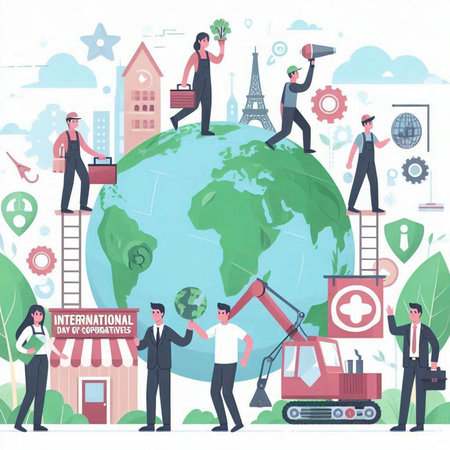 Vector illustration of business people around the world. Teamwork concept.のイラスト素材