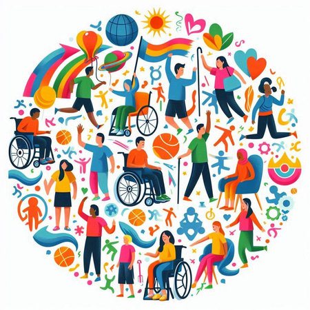 International Day of Persons with Disabilities. Group of people with disabilities. Flat vector illustration.のイラスト素材