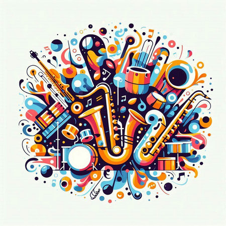 Music doodle hand drawn illustration. Funny vector artwork with musical instruments.のイラスト素材