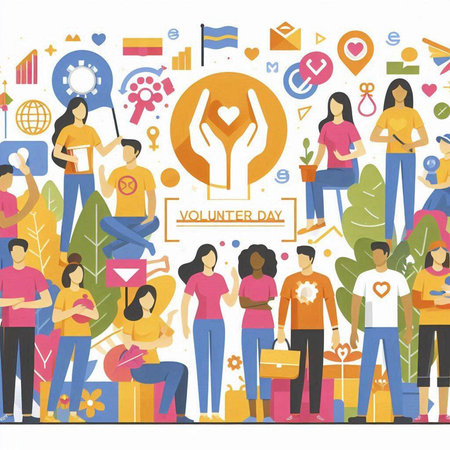 Volunteer concept. Flat design vector illustration. Group of people.のイラスト素材