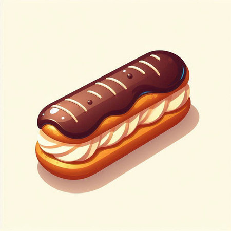 Illustration of an eclair with chocolate cream on a white backgroundのイラスト素材