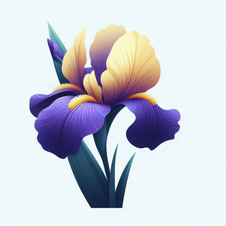 Blue and yellow iris flowers isolated on white background. Vector illustration.