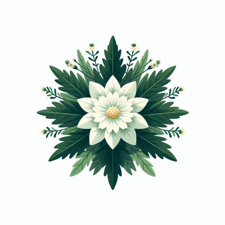 Elegant bouquet of white flowers and green leaves. Vector illustration.のイラスト素材