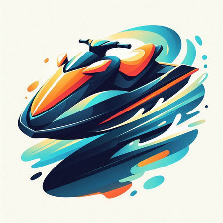 water scooter vector illustration in grunge style, blue and orange colors