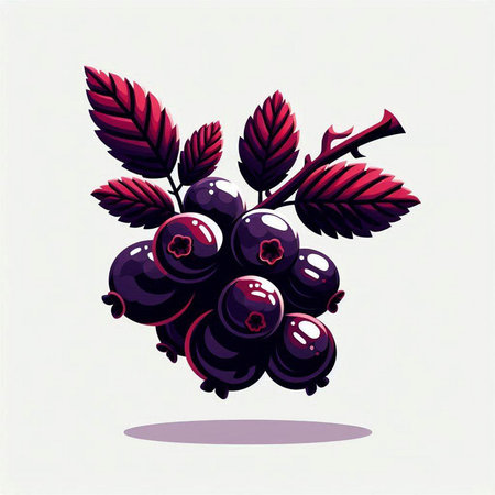 Bunch of black currant on a white background. Vector illustration.のイラスト素材