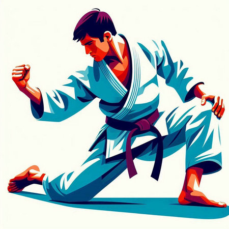 Martial arts fighter in a kimono. Vector illustration.のイラスト素材