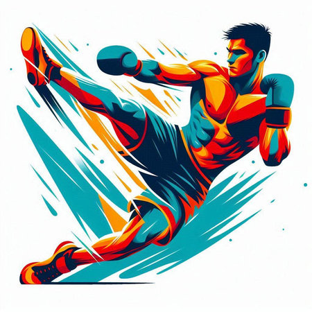 illustration of a boxer in action on a white background, vector illustrationのイラスト素材