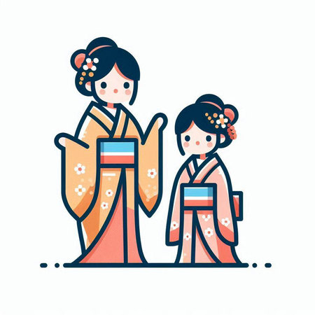 Cute japanese girl in kimono. Vector illustration.のイラスト素材