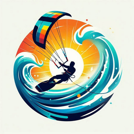 Kitesurfing. Vector illustration of a kite surferのイラスト素材