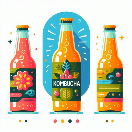 Bottles of non-alcoholic drinks. Vector illustration in flat style.のイラスト素材