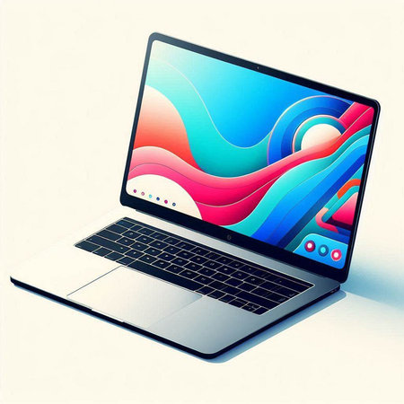 Laptop with colorful screen on white background. 3D illustration.