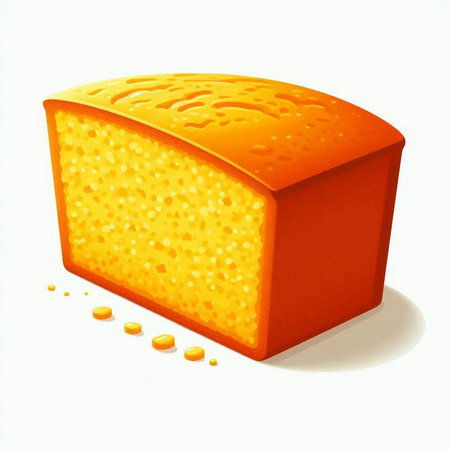 Illustration of cheese cube on a white background with shadow and reflection
