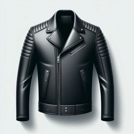 Black leather jacket isolated on a white background. 3d illustration.のイラスト素材