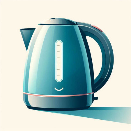 Illustration of a blue electric kettle isolated on a white background.