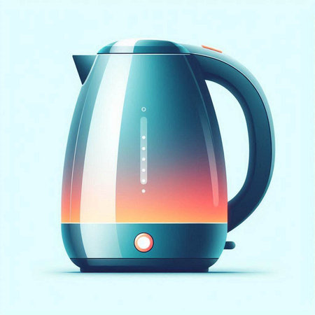 Electric kettle on a blue background. Vector illustration. Eps 10.