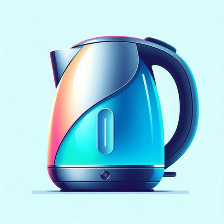Electric kettle isolated on blue background. Vector illustration. Eps 10.のイラスト素材