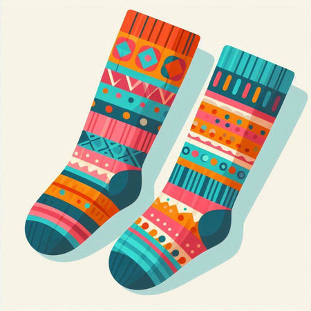 Colorful socks with geometric ornament. Vector illustration. Eps 10.のイラスト素材