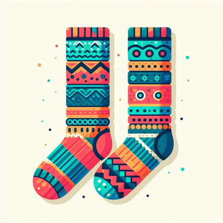 Colorful socks with ethnic ornaments. Vector illustration for your designのイラスト素材