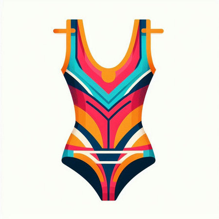 Swimsuit with colorful stripes on white background. Vector illustration.のイラスト素材