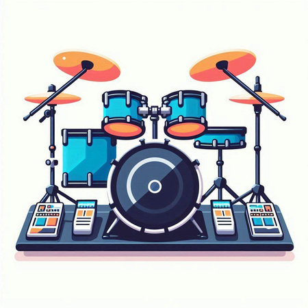 Drum kit. Vector illustration in flat style. Isolated on white background.のイラスト素材