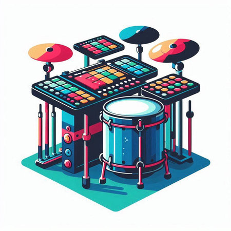 Drum kit. Isometric vector illustration on a white background.のイラスト素材