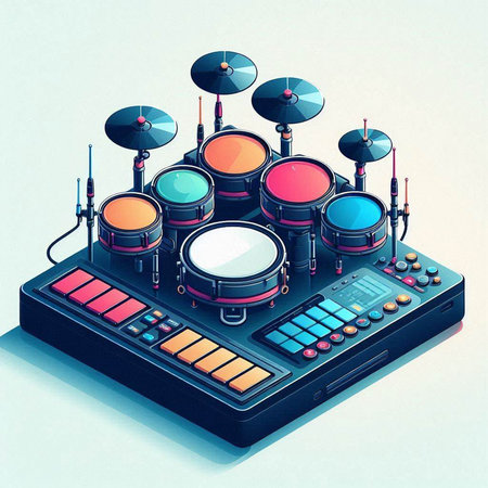 Drum set on a dj's desk. 3d illustration.のイラスト素材