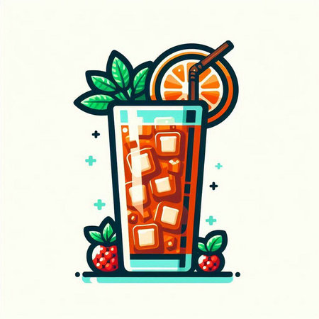 Cocktail with ice, orange and berries. Vector illustration.のイラスト素材