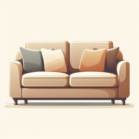 Sofa with pillows in retro style. Vector illustration.のイラスト素材