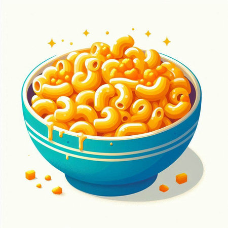 Illustration of a bowl full of macaroni and cheese.のイラスト素材