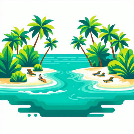 Tropical island with palm trees and sand. Vector illustration.のイラスト素材