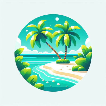 Tropical island with palm trees. Vector illustration in flat styleのイラスト素材