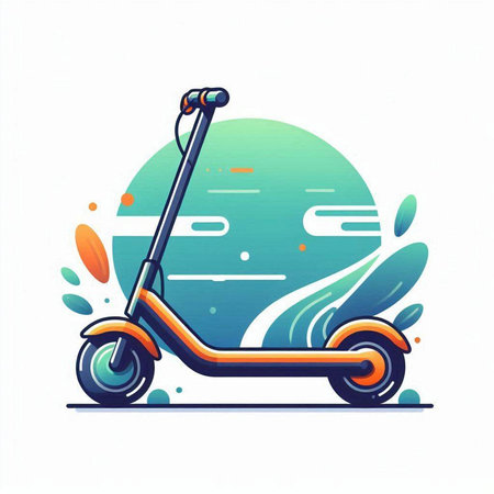 Colorful scooter on the background of the sea. Vector illustrationのイラスト素材