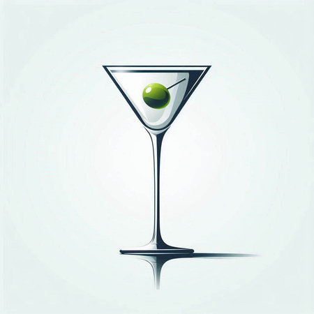 Martini glass with green olives on a light blue background.のイラスト素材