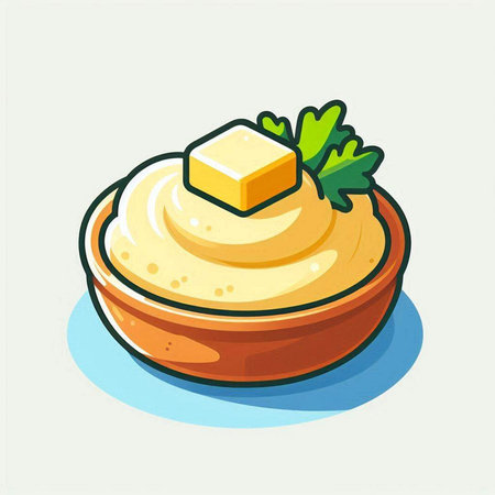 Bowl of hummus with butter and parsley. Vector illustration.のイラスト素材