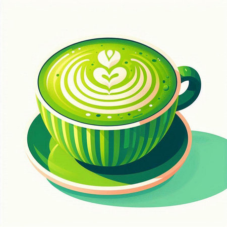 Green cup of matcha latte art on white background. Vector illustration.のイラスト素材