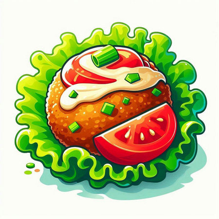Vector illustration of a tomato croquette with ketchup and mayonnaiseのイラスト素材