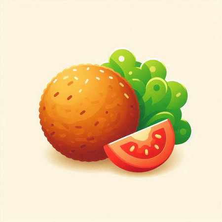 Fried kiwi with tomato and lettuce. Vector illustration.のイラスト素材
