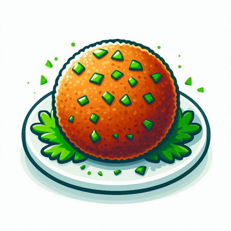 Illustration of a dumpling on a plate with parsley