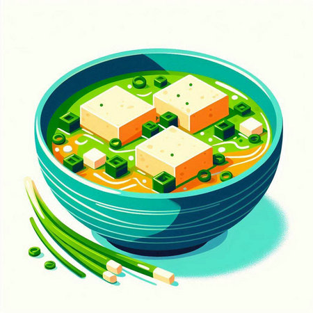 Vegetable soup with tofu in a bowl. Vector illustration.のイラスト素材