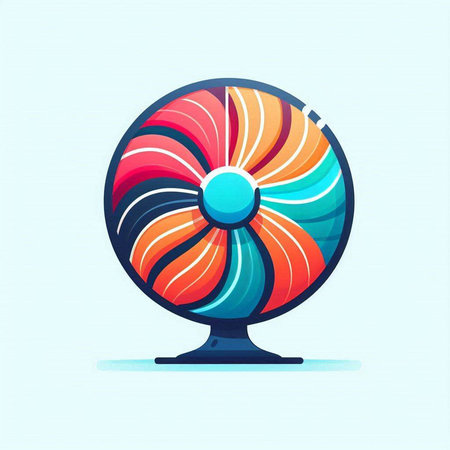 Colorful electric fan isolated on light blue background. Vector illustration.のイラスト素材