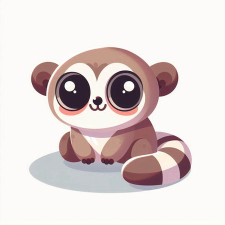 Cute cartoon lemur on a white background. Vector illustration.