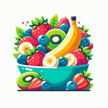 Vector illustration of fresh fruit in a bowl. Flat style design.のイラスト素材