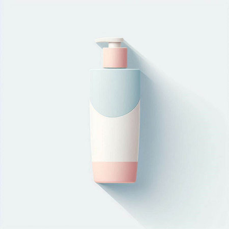 Cosmetic bottle with blank label on blue background. Vector illustration.のイラスト素材