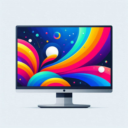 Computer monitor with colorful abstract background. Vector illustration. Eps 10.のイラスト素材