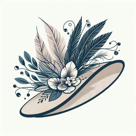Vintage women's hat with feathers and flowers. Vector illustration.のイラスト素材