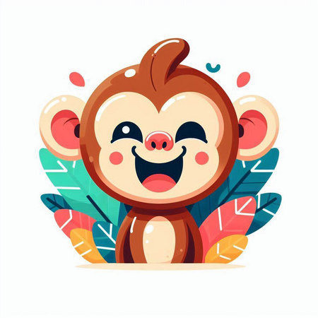 Cute funny monkey with leaves. Vector illustration in cartoon style.