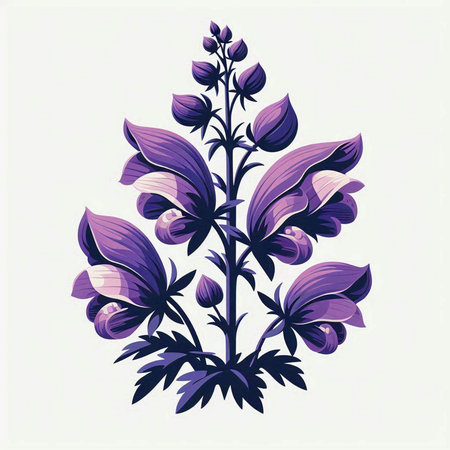 Illustration of a purple flower in a vase on a white backgroundのイラスト素材