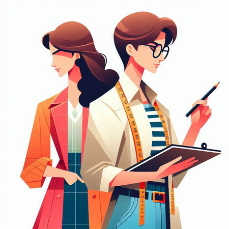 Fashion designers working on a new project. Vector illustration in retro style.のイラスト素材
